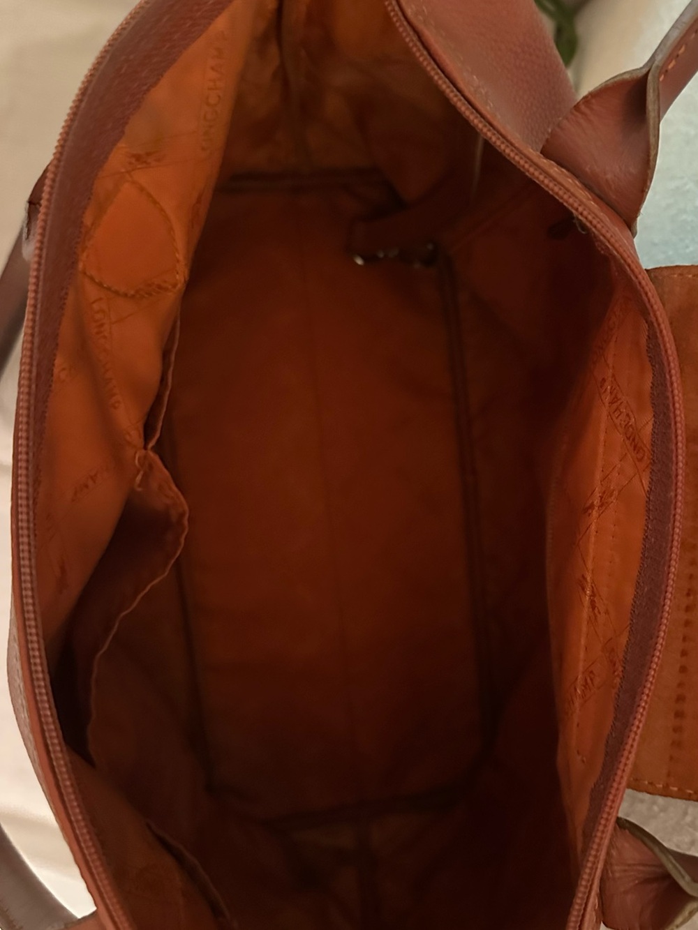 Vintage Longchamp Orange Leather Pliage Tote Bag and Dust Bag - Picture 3 of 11